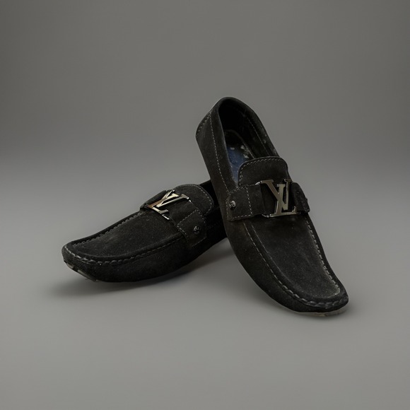 Louis Vuitton Other - Louis Vuitton Suede Driving Loafers Men's 6.5 Black LV Hardware Made Italy